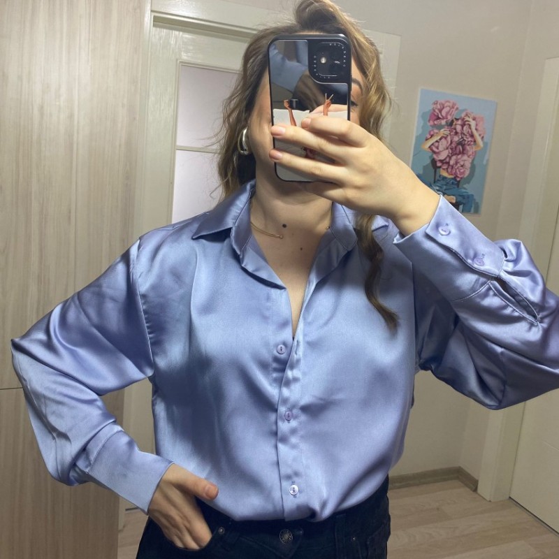 Premium Kalite Saten Gömlek - Lila