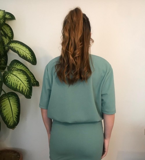 Vatkalı Penye Elbise - Yeşil