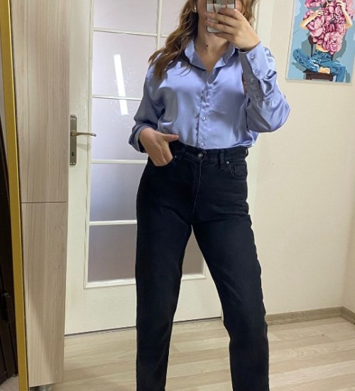 Premium Kalite Saten Gömlek - Lila