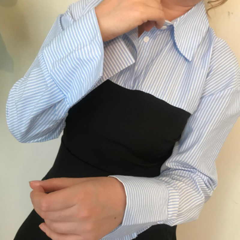 GARNİLİ ÇİZGİLİ MİNİ GÖMLEK ELBİSE 