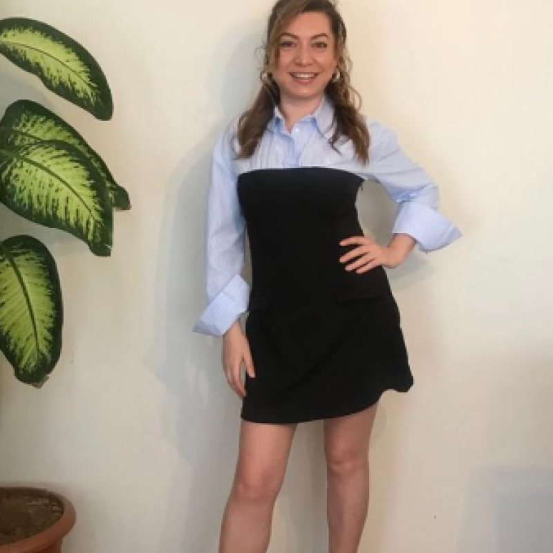 GARNİLİ ÇİZGİLİ MİNİ GÖMLEK ELBİSE 