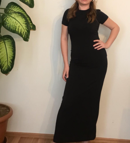 Penye Kumaş Likralı Uzun Elbise -Siyah