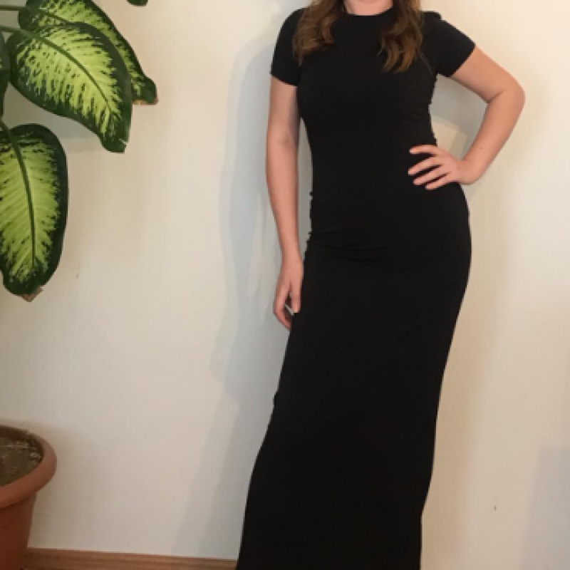 Penye Kumaş Likralı Uzun Elbise -Siyah