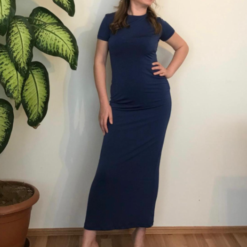 Penye Kumaş Likralı Uzun Elbise - Lacivert