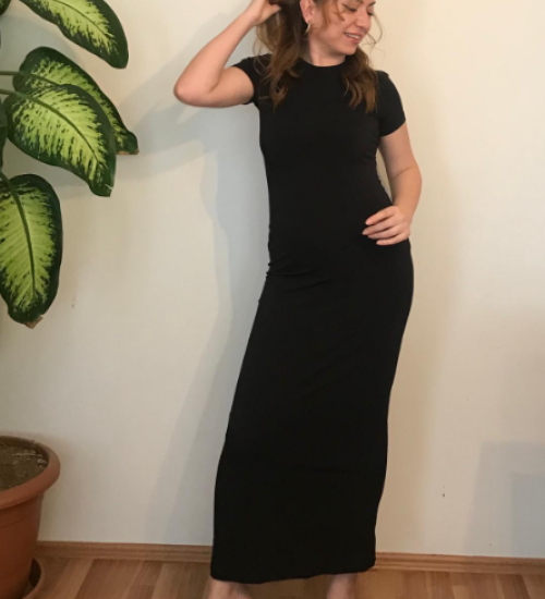 Penye Kumaş Likralı Uzun Elbise -Siyah