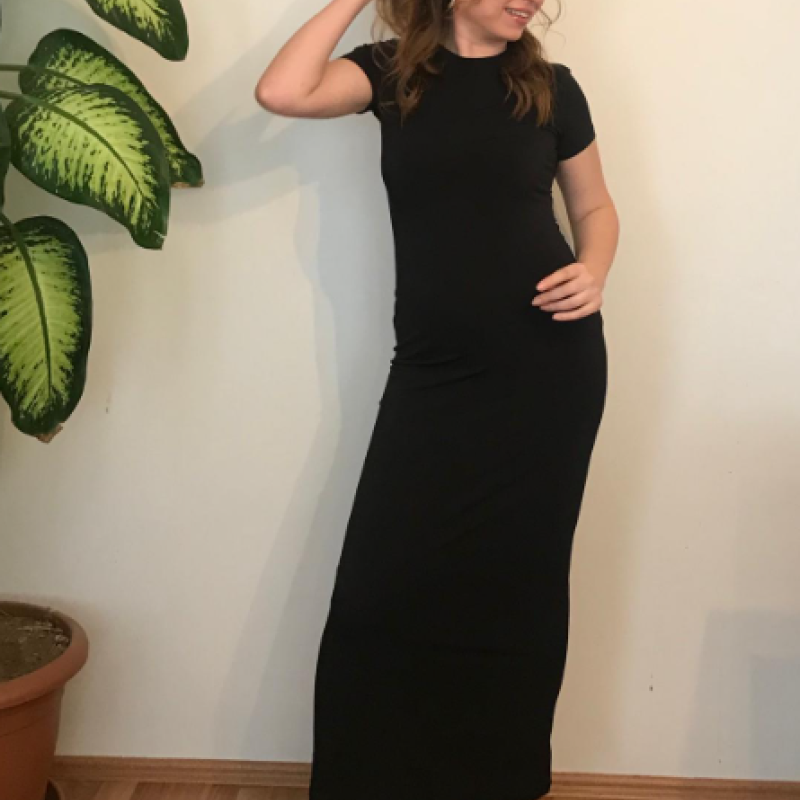 Penye Kumaş Likralı Uzun Elbise -Siyah