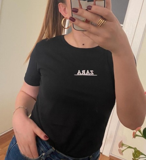 BİSİKLET YAKA ZARA YAZILI T-SHİRT- SİYAH