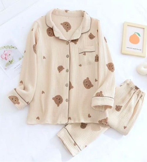 Krinkıl Bear Örme Special Kumaş Pijama Takımı Kahverengi