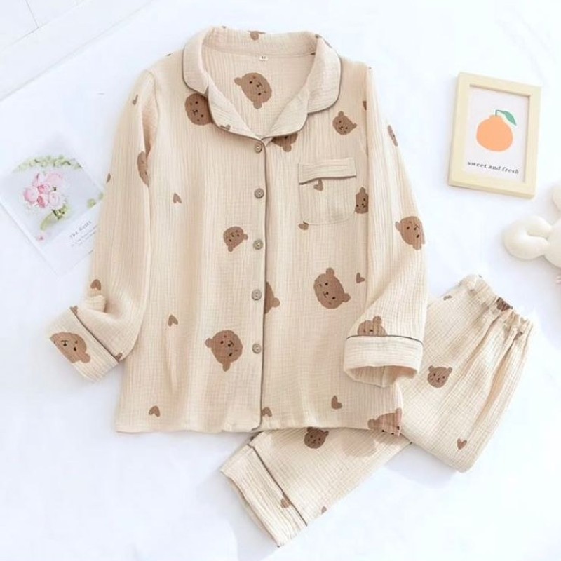 Krinkıl Bear Örme Special Kumaş Pijama Takımı Kahverengi