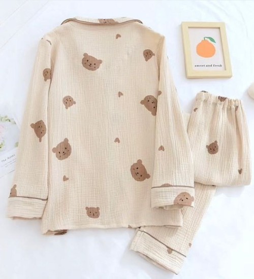 Krinkıl Bear Örme Special Kumaş Pijama Takımı Kahverengi