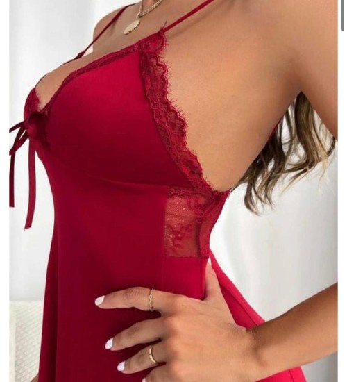 Bambu Dantel Detay Gecelik Bordo