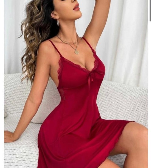 Bambu Dantel Detay Gecelik Bordo