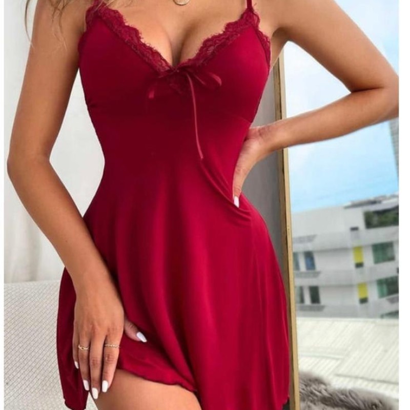 Bambu Dantel Detay Gecelik Bordo