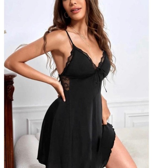 Bambu Dantel Detay Gecelik Siyah