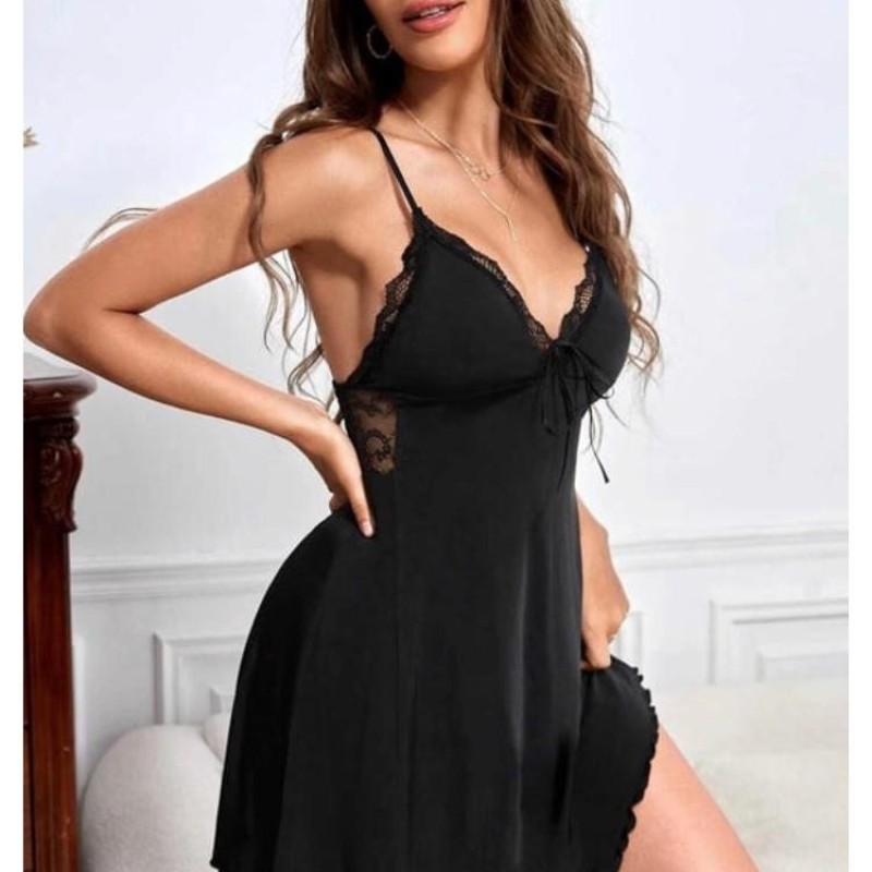 Bambu Dantel Detay Gecelik Siyah