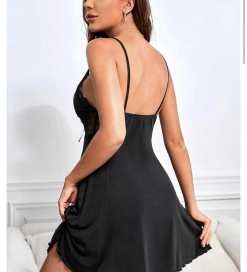 Bambu Dantel Detay Gecelik Siyah