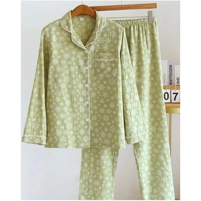 Beatiful Krinkıl Snowflake Örme Special Kumaş Pijama Takımı Yeşil