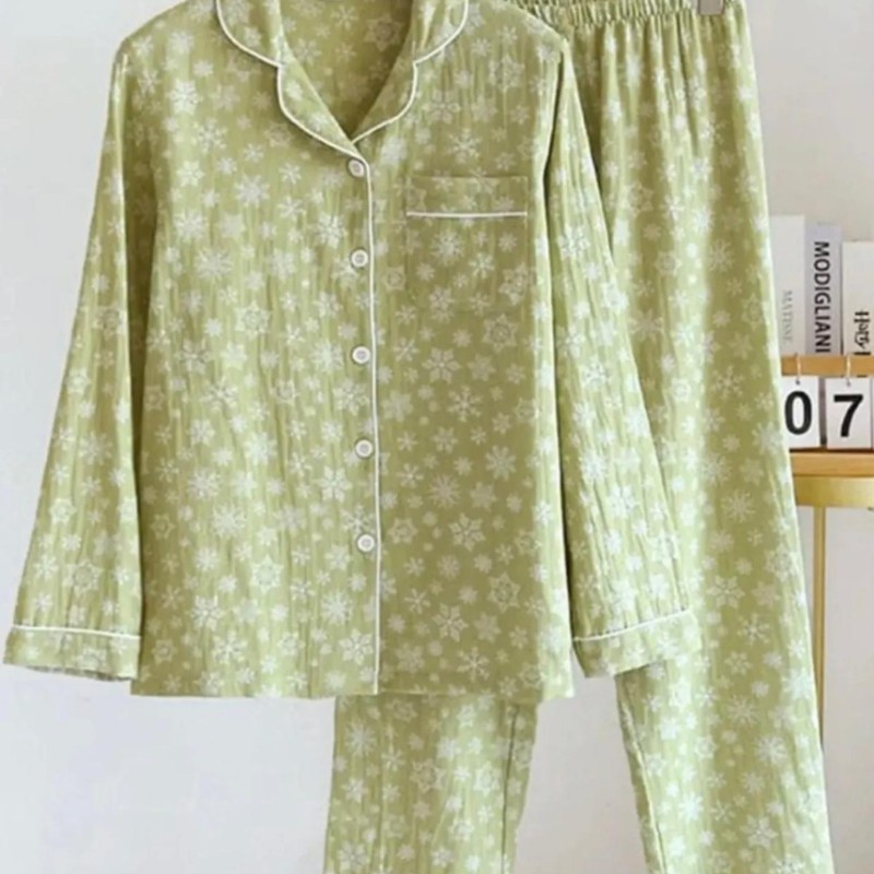 Beatiful Krinkıl Snowflake Örme Special Kumaş Pijama Takımı Yeşil