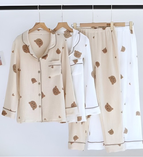 Krinkıl Bear Örme Special Kumaş Pijama Takımı Kahverengi